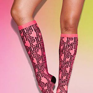 Victoria's Secret PINK Just Below The Knee High Socks PINK Lettering NWOT